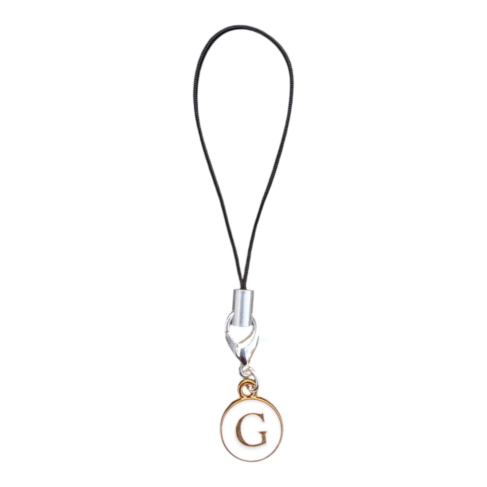 Initial Letter 'G' Charm Phone Strap, Metal Pendant with Black Cord, Mobile Accessory for Bags and Wallets-image-48