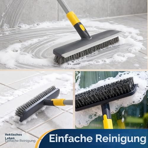 Yocada Boden-Scheuerbürste, 142 cm, Teleskopgriff, 2-in-1-Schabbürste, steife Borsten, Duschschrubber für die Reinigung von Terrasse… – Ansicht 6