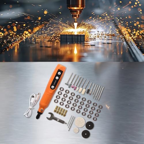 Opatiny Herramienta giratoria inalámbrica de 5 velocidades con carga USB, 58 accesorios para tallar, lijar, moler, pulir, incluye estuche de almacenamiento para manualidades