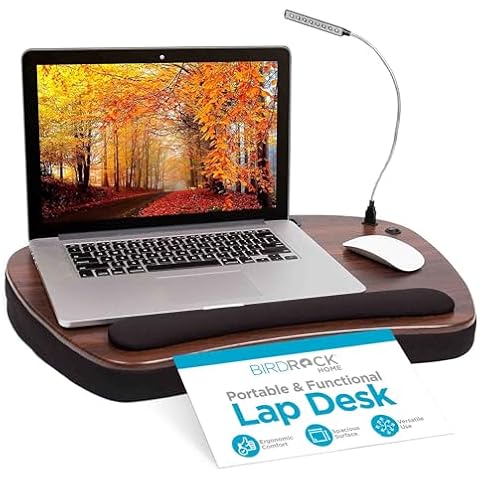 Oversized Lap Desk with Memory Foam Cushion & Detachable USB Light | Extra-Large Work Surface, Comfortable Bed Table for Computer, Writing, and Reading | Fits Laptops Up to 20" | Brown and Black Cover