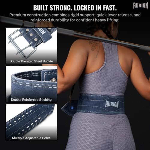 Image of Aurion 6mm Suede Gym Belt for Weight Lifting & Powerlifting | 4-Inch Wide Deadlift, Squat & Heavy Lifting Belt for Men & Women | L-XL (36″-46″) Blue Grey