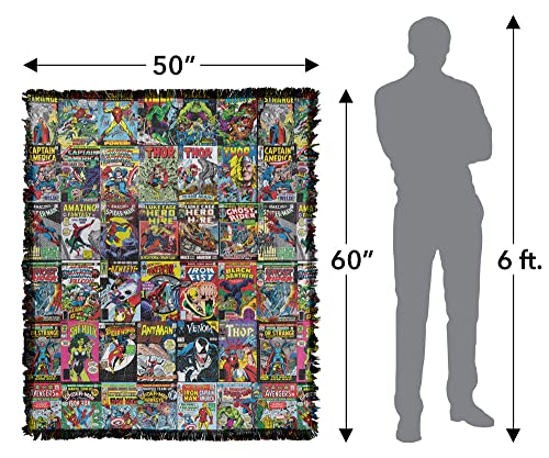 Logovision Marvel Comic Blanket, 50"X60" Misc. Comic Collage Woven Tapestry Cotton Blend Fringed Throw #TOP1