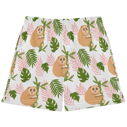 pnyoin Girl's Shorts Funny Lemur Branch Athletic Running Shorts with Pockets Size 9-10t Multi