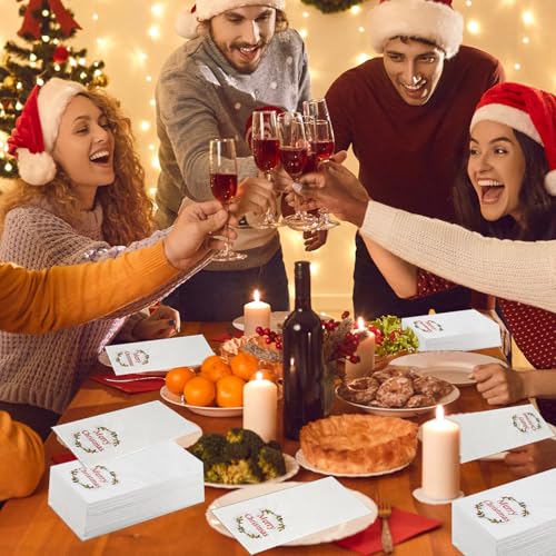 Quera 50 Pack Christmas Wreath Paper Napkins Disposable Merry Christmas Hand Towels Decorative Table Napkin for New Year Winter Dinner Merry Christmas Holiday Xmas Party Supplies – Image 7