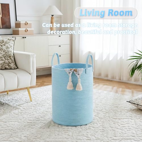 Image of Laundry Basket,Woven Cotton Rope Laundry Hamper,100L for Decor Storage of Dirty Clothes,Toys and Blankets in Bathroom,Baby Room and Living Room