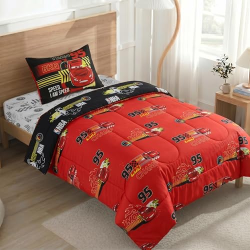 Northwest Disney Pixar Cars Twin Comforter Set Reversible Lightning McQueen Design Ultra Soft Fade Resistant Microfiber Kids Bedding Set Officially Licensed