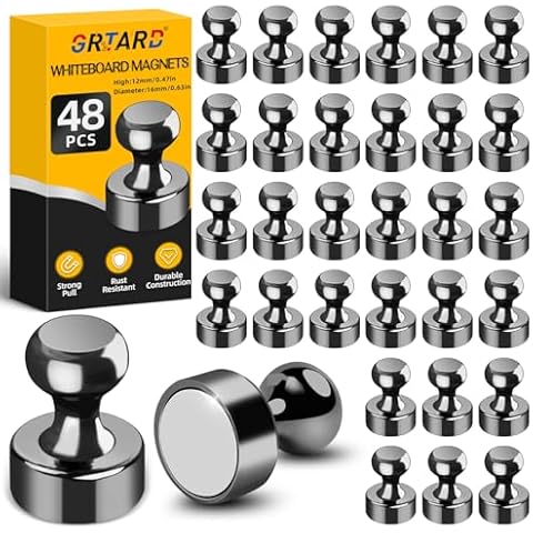 Grtard 48 Pack Black Magnetic Push Pins, Fridge Magnets for Whiteboard, Whiteboard Magnets Refrigerator Magnets, Small and Strong Push Pin Magnets for Office, School, Locker, and Map Magnets Cover