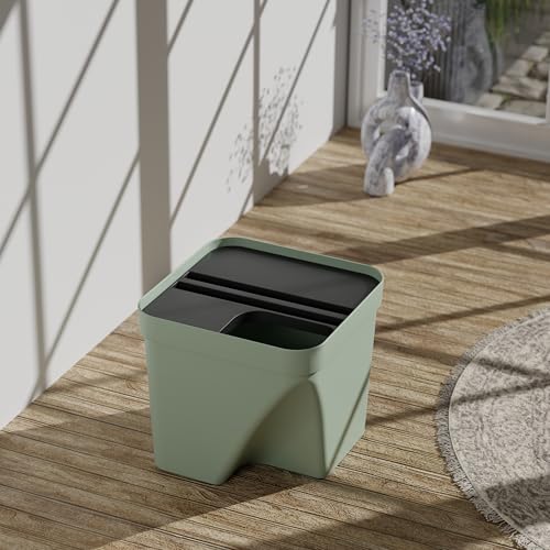 Image of 10L Dustbin with Lid | Green | Pack of 1 | Multipurpose Garbage Bin for Kitchen, Home & Office | Wet & Dry Waste Basket for Food Waste, Recycling & Indoor Outdoor Use
