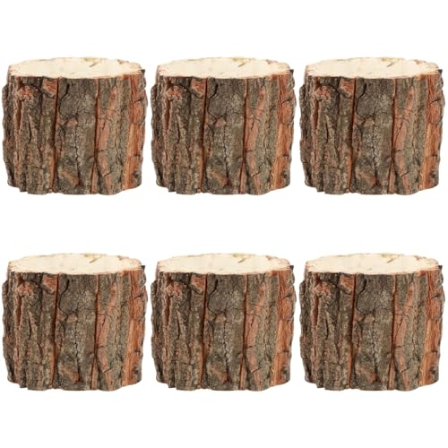 6Pcs Rustic Bark Round Vase - Tree Stump Planter Pot, 3.5 x 3.1 Inch, Ideal for Home Decor Party Decoration Indoor Gardening