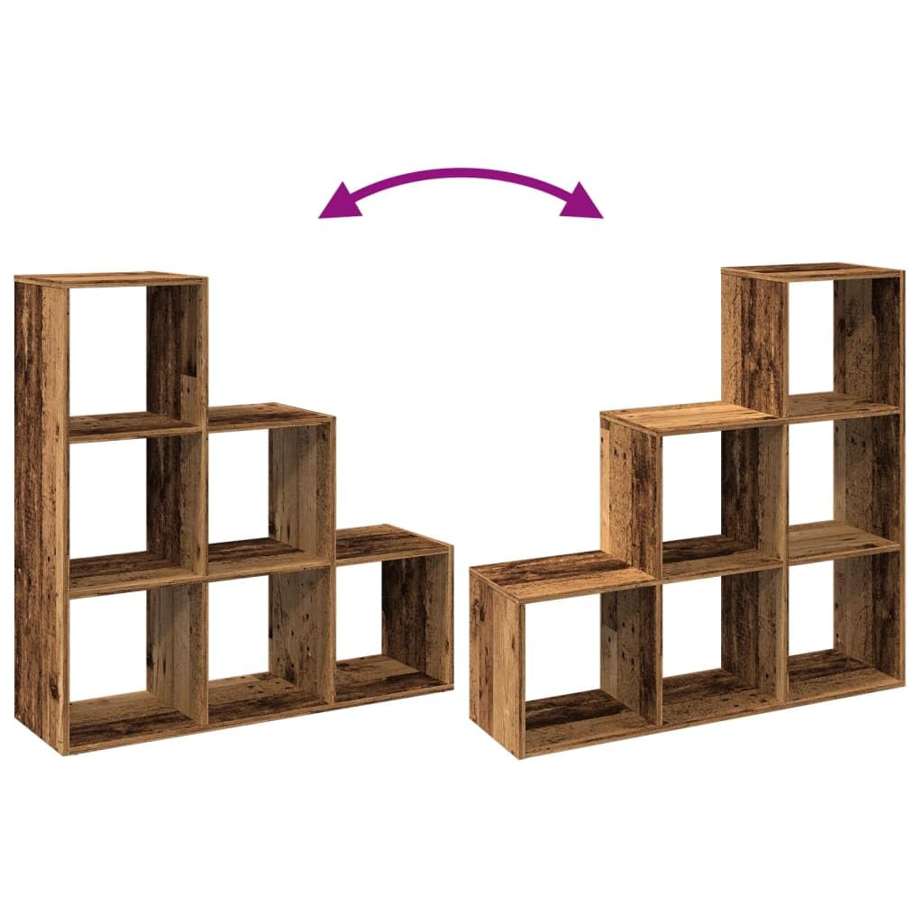 Raumteiler-Bucherregal 3 Etagen Altholz-Optik 99x29x99 cm | Holzwerkstoff, 6 Facher, Feuchtes Tuch Reinigung, Vielseitig Einsetzbar