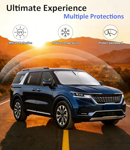 Image of Windshield Sun Shade for 2022-2026 Kia Carnival Accessories | Car Front Window Sun Visor & Heat Shield | 240T Sunshade Protection Blocks UV Rays Keep Your Car Cooler