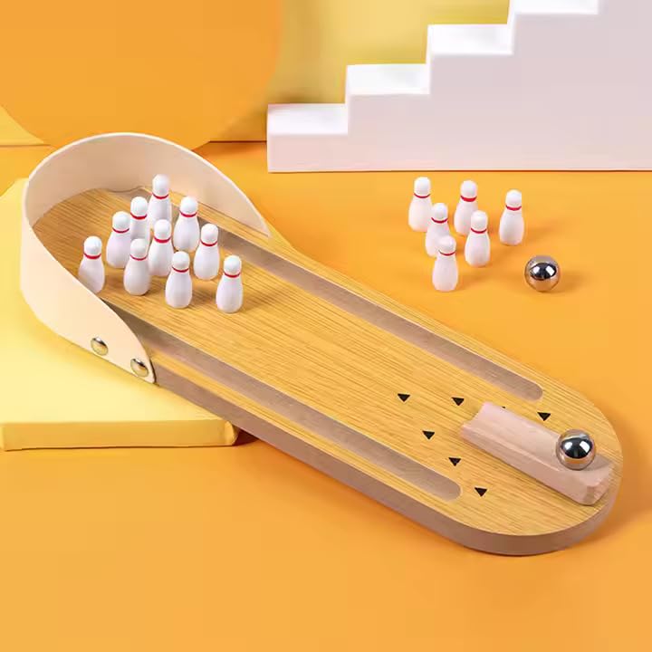 MARA BOMMAI Mini Desktop Bowling Game Set, Wooden Alley with 10 Pins and Metal Ball | Parent-Child Indoor Entertainment Game | Perfect for Kids Above 4 Year Old - Image 2 thumbnail