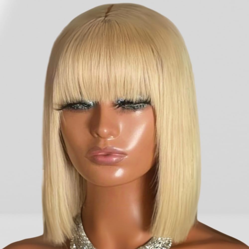 ?Hayden 26” 613 Blonde Bang Wig …*NEW* Amazon.com : 613 Blonde Bob Wig with Bangs Human Hair  main image 4