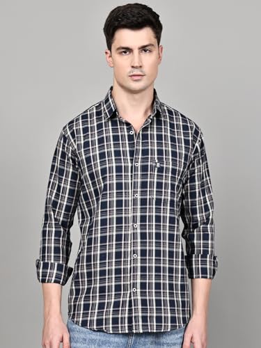 Image of Majestic Man Stylish Slim Fit Cotton Spread Collar Checked Casual Shirt for Men