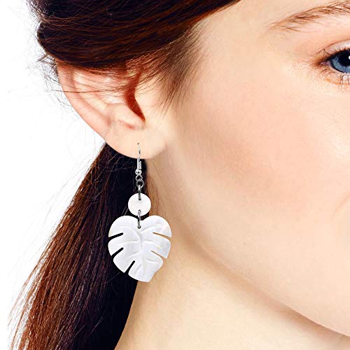 AeraVida Enchanting Nature Summer Leaf White Kabibe Shell Dangle Earrings | Boho Style Sterling Silver Dangle Earring for Women | Jewelry Gift4