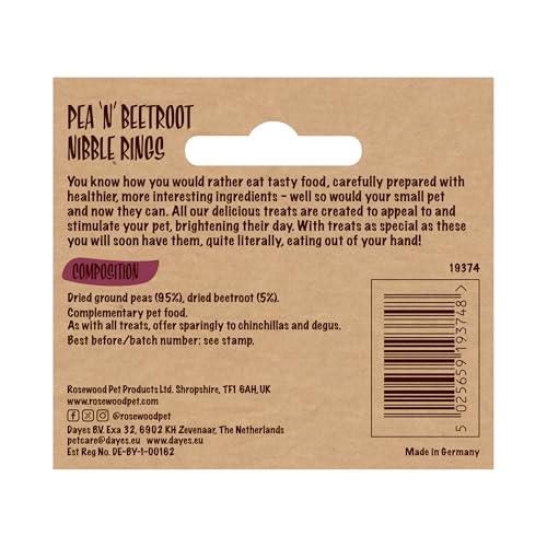 Rosewood Naturals Pea 'n' Beetroot Nibble Rings Treats for Rabbits, Guinea Pigs, Chinchillas, Degus, Hamsters, Gerbils, Mice, Rats - 120g - Image 3