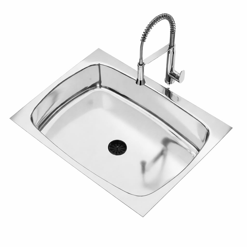 ALEXA Stainless Steel 304 Grade Kitchen Sink (16X18X9Inches) – Single Bowl Undermount Sink with Drain, Heavy Gauge Rust-Resistant Steel, Modern Square Design for Home & Commercial Kitchens