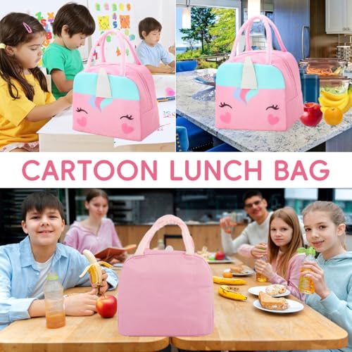 Image of Zibuyu Nylon Lunch Bag for School Kids Girls, 3D Unicorn Design (Pink) | Thick Aluminum Foil Insulated Portable Tiffin Bag with Hot & Cold Storage for Office, School, Picnic(23X14X19 Cm /500 Ml)