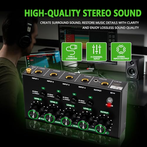 Mélangeur portable à 4 canaux éliminateur de bruit pour home studio