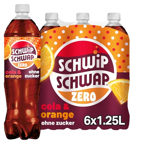 SCHWIPSCHWAP ohne Zucker – Koffeinhaltiges Cola-Erfrischungsgetränk mit Orange in Flaschen aus 100% recyceltem Material, EINWEG (6 x 1.25 l)
