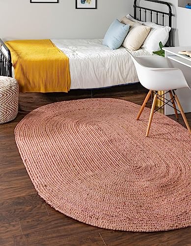 Image of Unique Loom Braided Jute Collection Area Rug - Dhaka (7' 10 inch x 10' Oval, Light Pink)