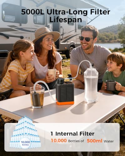 Portable Electric Water Filter for Camping & Survival - 0.01 Micron Water Purification System with Solar, Hand Crank, USB-C Charge - LED Light for Backpacking Gear, Emergency Kit — view 6