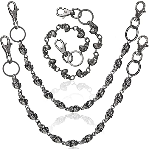 2 Packs Skull Pants Chains for Men Biker Chain Punk Heavy Skull Goth Wallet Chain Punk Skull Pants Chains for Men Wallet Key Pants Halloween Costumes