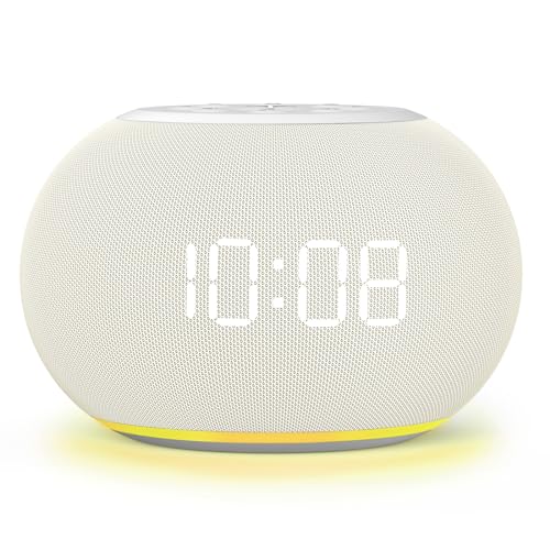 Reacher Auto-Dimmable Alarm Clock White Noise Machine with Night Light, 20 Soothing Sounds, Sleep Timer, Fabric LED Display, Precise Volume Control, Small Sound Machine for Nursery, Baby