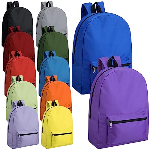 Amylove 12 Pack Backpack in Bulk 17 inch Lightweight Outdoor Travel Bag Classic Bookbags Bulk for Elementary Middle High(Mixed Colors Elegant)