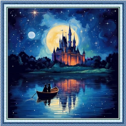 Image of Dimxvean Stamped Cross Stitch Kits,Cross Stitch Kits for Adults Beginners,Embroidery Kits Full Range of Cross Stitch Stamped Kits Needlepoint Kits Cross Stitch Patterns-Magic Castle 18x18 inch