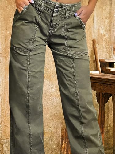 Flamingals Women Straight Leg Mid Rise Casual Solid Seam Front Flap Pocket Pants3