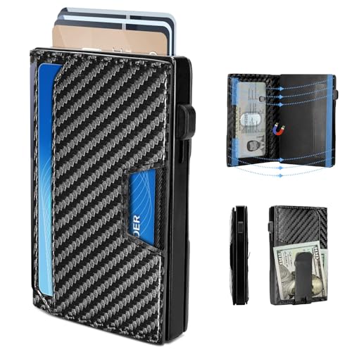 Slim Wallet for Men with Pop Up Card Holder 9-13 Cards, Bifold Minimalist Smart Wallet RFID Blocking Credit Card Holder with ID Window & Stretchable Cash Slot Compact Metal Aluminum Card Case