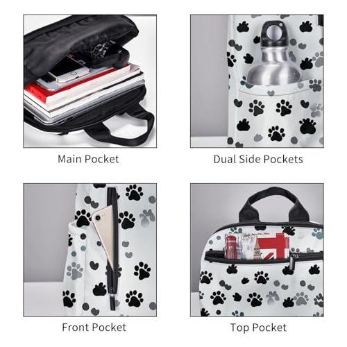 Backpack 14.7 inch Lightweight Large Bookbag Animal Paw Prints Daypack for Travel Office Work3