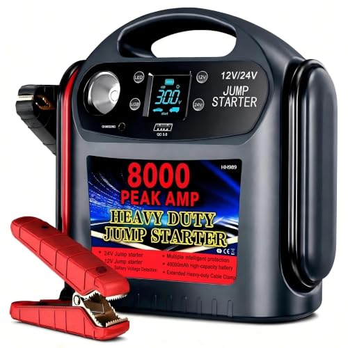 8000A 12V/24V Heavy Duty Jump Starter, Portable Battery Jump Box for Gas & Diesel Trucks, Battery Booster Pack for Pickup Trucks, RVs, Tractors, SUVs & Commercial Vehicles