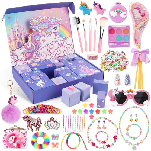 Charmofun Adventskalender 2025 Mädchen, 24 Tage Einhorn Weihnachts Countdown Kalender, Adventskalender Kinder einschließlich Haarschmuck, Haarspangen, Armbänder, Geldbörse Geschenke für Mädchen