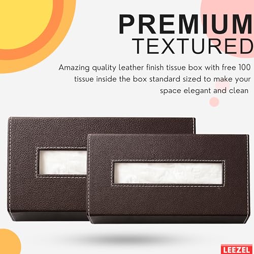 Image of LEEZEL| Tissue Box Holder with 100 Pulls Cotton Rags Tissue | Handcrafted Fine Leather - Like Finish | for Gifting, Office Desks, Cars & Home Decor | Durable & Water Resistant. (Chocolate)