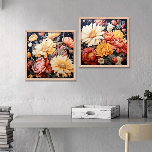 Image of kotart - Painting for Wall Decoration - Pack of 2 - Floral Painting for Living Room Bedroom Office Room Decor - Premium Digital Paintings with Frame for Home Decoration (10x10 inch, E)