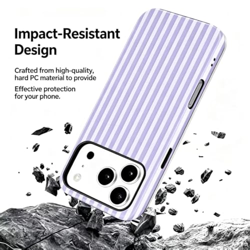 Image of for iPhone 17Pro Case Cute Phone Case,Compatible with MagSafe,Dual Layer Shockproof Protective Phone Cover,Hard Shell + Silicone Cover,Fashion Design for Women Girls,Striped Purple