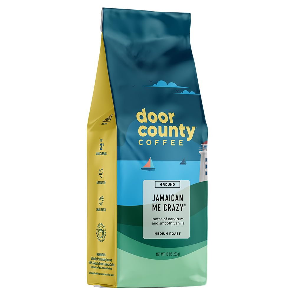 Door County Jamaican Me Crazy® Flavored Ground Coffee - Medium Roast - 10oz Bag - 100% Arabica