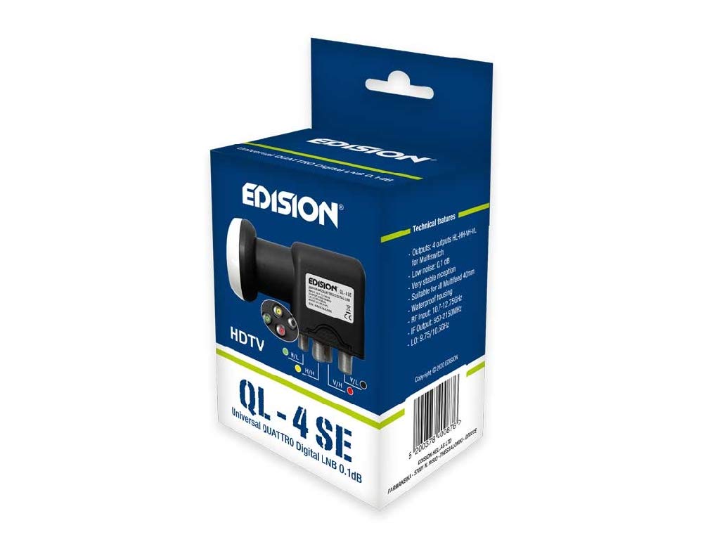 Edision LNB QL-4 QUATTRO SE, per collegare 1 satellite esclusivamente a Multiswitch, Nero