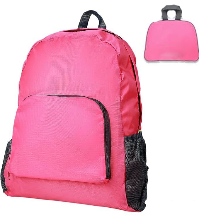 Mochila ultraleve embalável de 20L para viagens, resistente à água, dobrável, para acampamento (rosa vermelha)