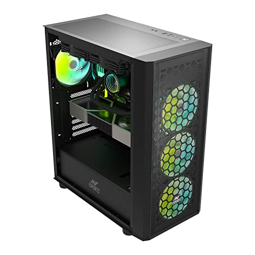 Image of Ant Esports 250 Air Mid- Tower Computer Case /Gaming Cabinet - Black | Support - ATX, M-ATX, ITX | Pre-Installed 3 x 120mm Front Fans