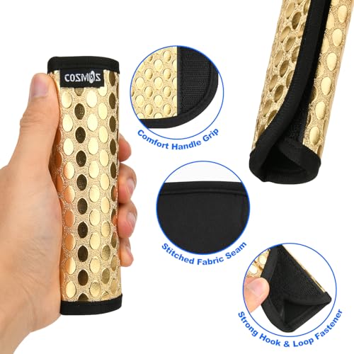 Cosmos Pack of 3 PU Leather Luggage Handle Wrap Handle Grip Luggage Identifier for Travel Bag Luggage Suitcase (Metallic Golden Tone Color)3