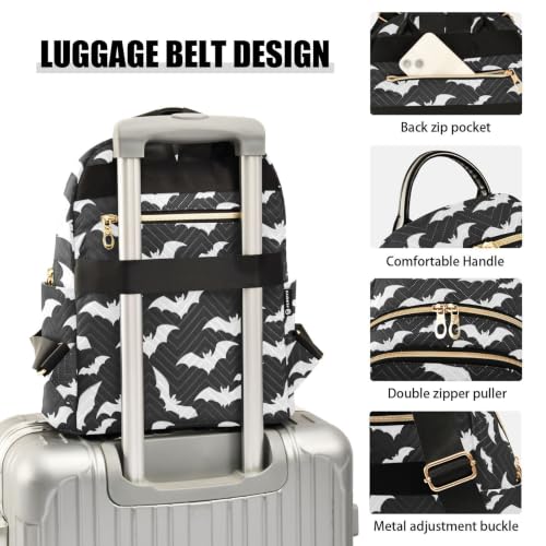 Image of ALAZA Bat Halloween Black White Women Backpack Purse Ladies Fashion Shoulder Bag Daypack Travel Bag 10L