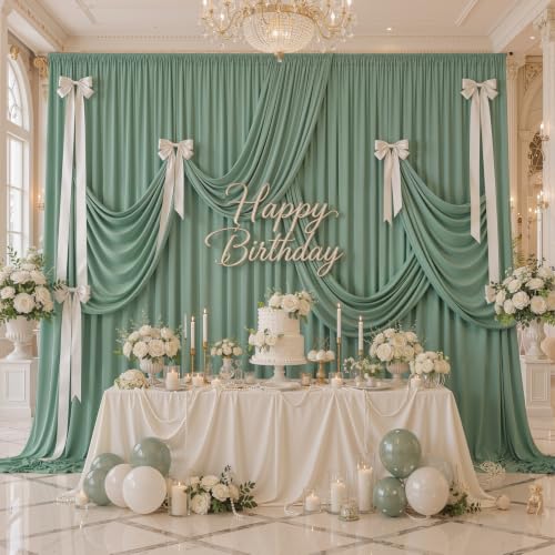 Image of 20ftx15ft Sage Green Backdrop Curtains for Parties, Wrinkle Free Polyester Sage Green Photo Backdrop Drapes 4 Panels 15 ft Long Back Drop Cloth for Wedding Birthday Photography Background Party