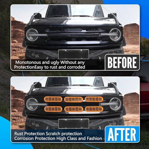 Image of Front Grill Mesh Grille Inserts Cover Frame, Front Bumper Inserts Grill Guard Clip-on Decoration Accessories for Ford Bronco Offroad 2 /4 Door 2021 2022 2023 2024 2025 (Yellow)