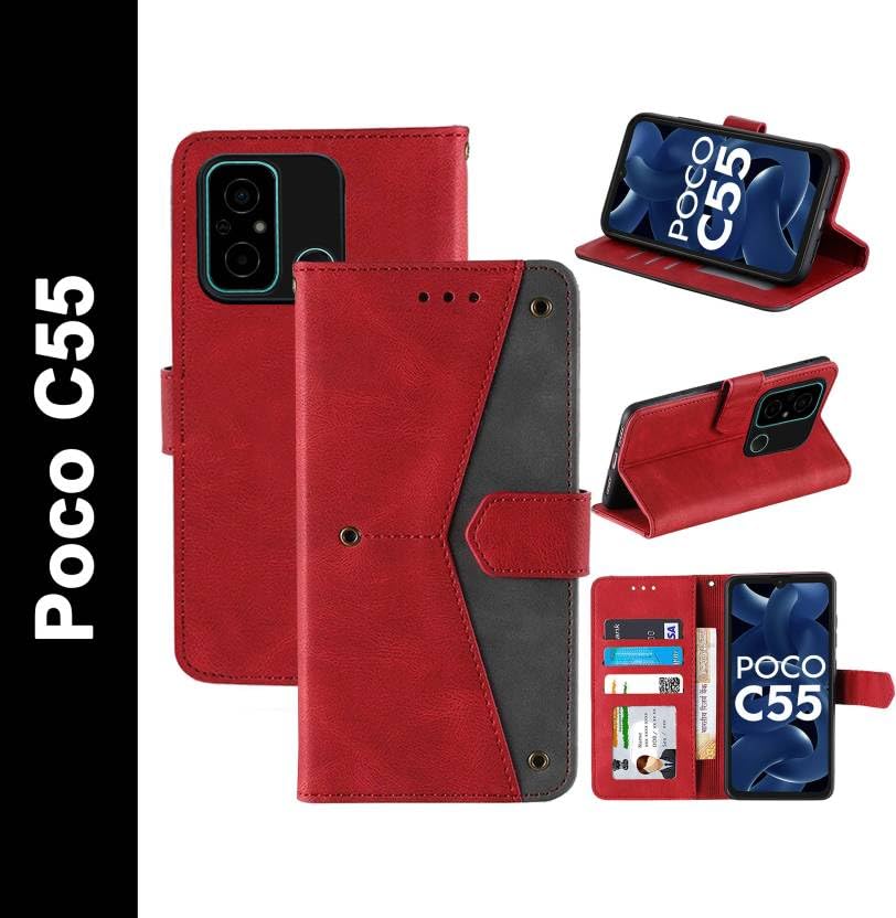 Image of Flip Cover Compatible for Poco C55|MZB0DDTIN|MZB0DDKIN|MZB0DDRIN|MZB0DDLIN|MZB0DDPIN Back Cover Soft Silicon TPU Flip Cover Executive Red, Magnetic Closure