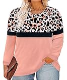 RITERA Womens Plus Size Long Sleeve Shirts Fall Tops Leopard Pullover Tunic Shirts Crewneck Blouses Leopard-Pink 4XL