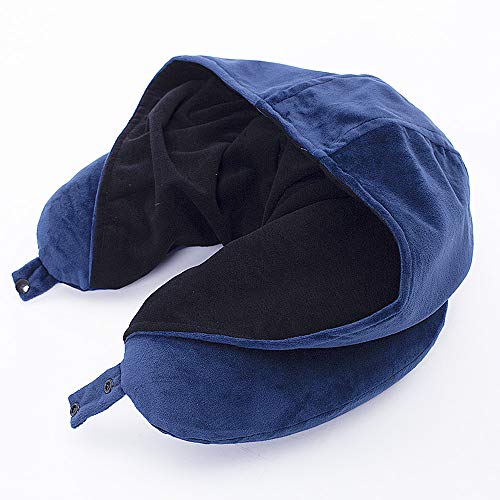 TFTDOUP Ultra Soft Memory Foam Neck Pillow,Plush Velour Hooded Travel Pillow for Airplane