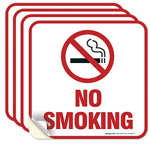 (Pack of 4) No Smoking Sign Stickers, 5.5 x 5.5 Inches, 4 Mil Vinyl Self Adhesive Decal Stickers, Long Lasting, Weatherproof and UV Protected, Made in USA